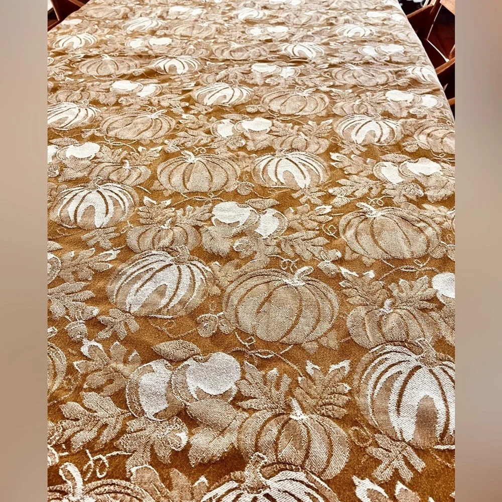 VTG Woven Cotton Burnt Orange Harvest Tablecloth| Pumpkins | Apples | 54 x 86